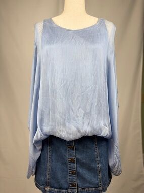 Made in Italy 100% Silk Blue Draped Blouse